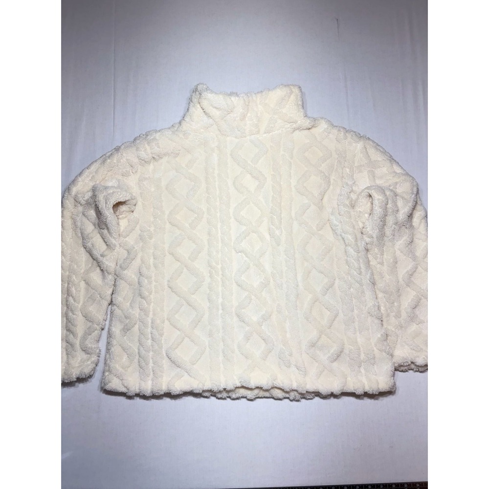 Eddie Bauer Womens XL Ivory Cable Knit Textured Fleece Mock Neck Pullover Top